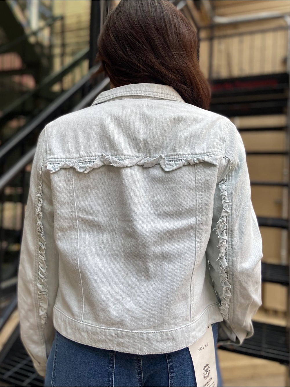 NWT- RISEN Los Angeles Light Wash Ruffle Trim Plus Size Denim Jacket